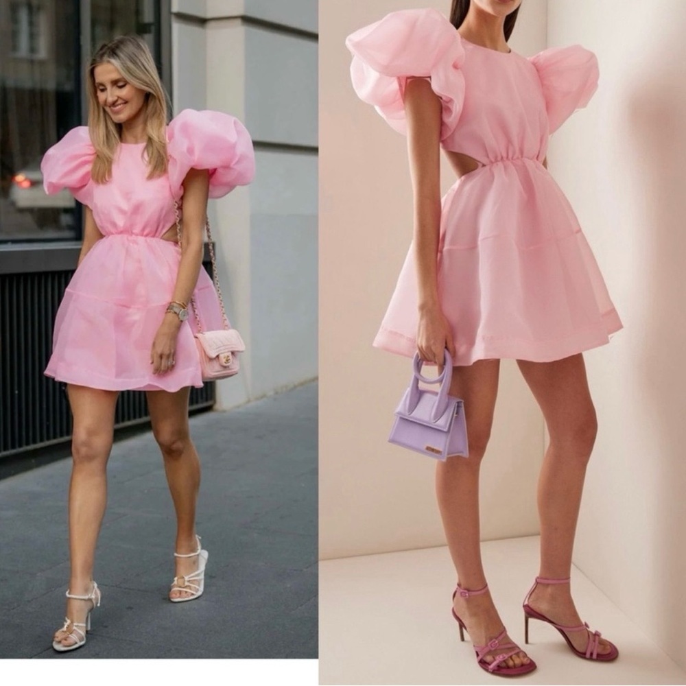 Aje Simplicity Puff Sleeve Cut Out Backless Mini Dress Ballet Pink Size 4 EUC - Picture 2 of 10